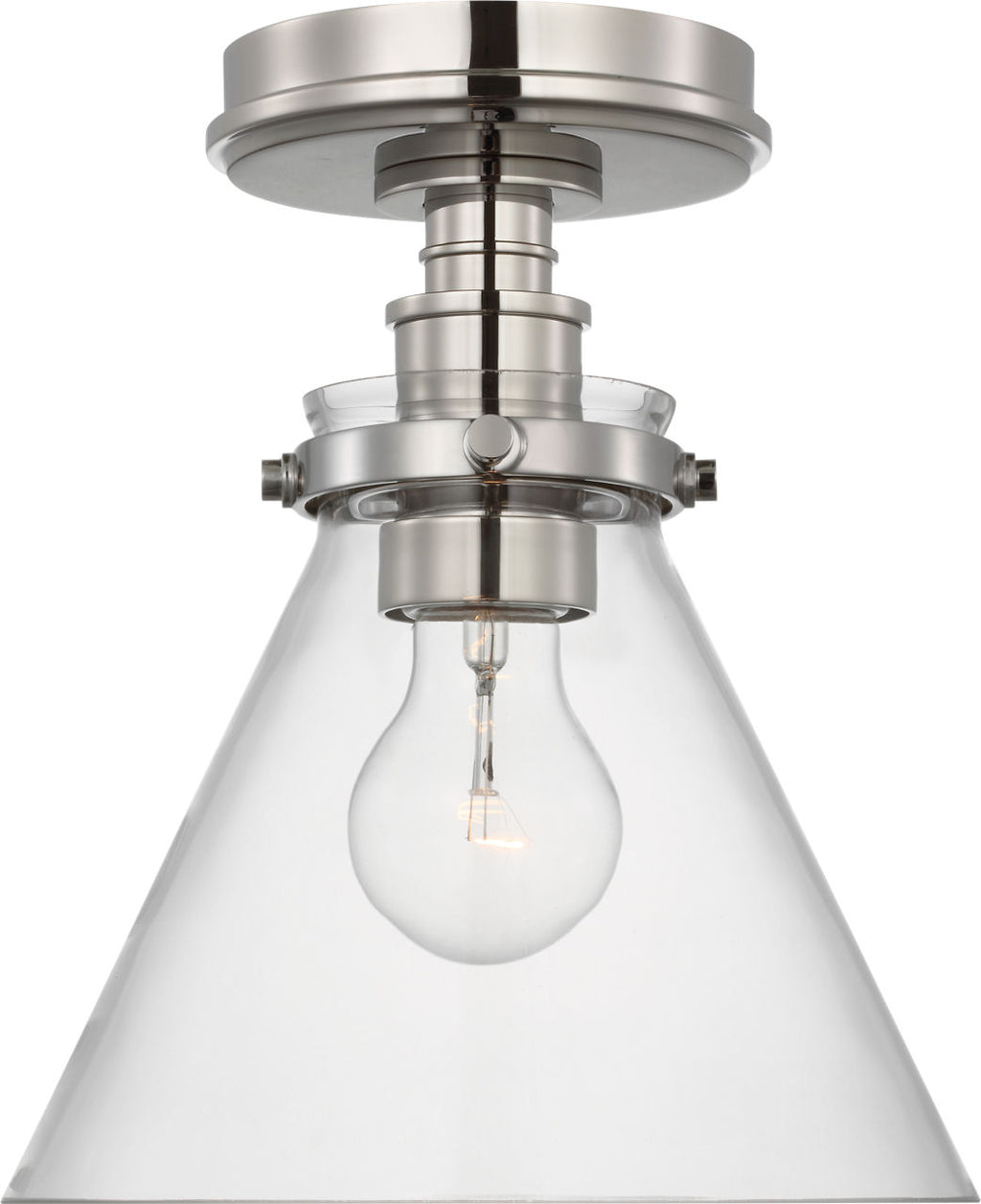 Parkington 9" Conical Flush Mount | Polished Nickel | Clear Glass
