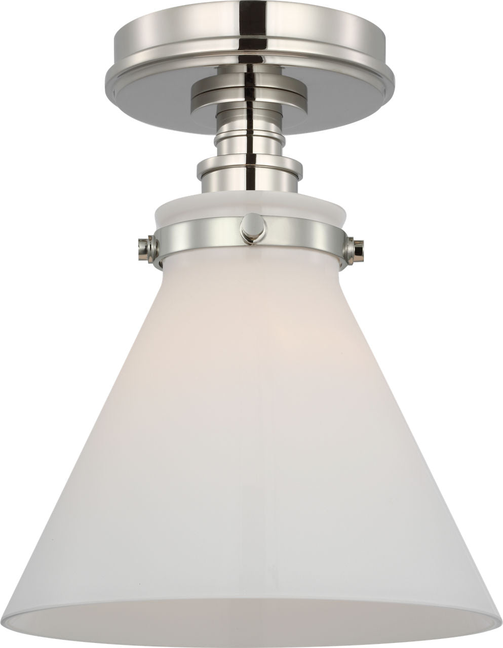 Parkington 9" Conical Flush Mount | Polished Nickel | White Glass