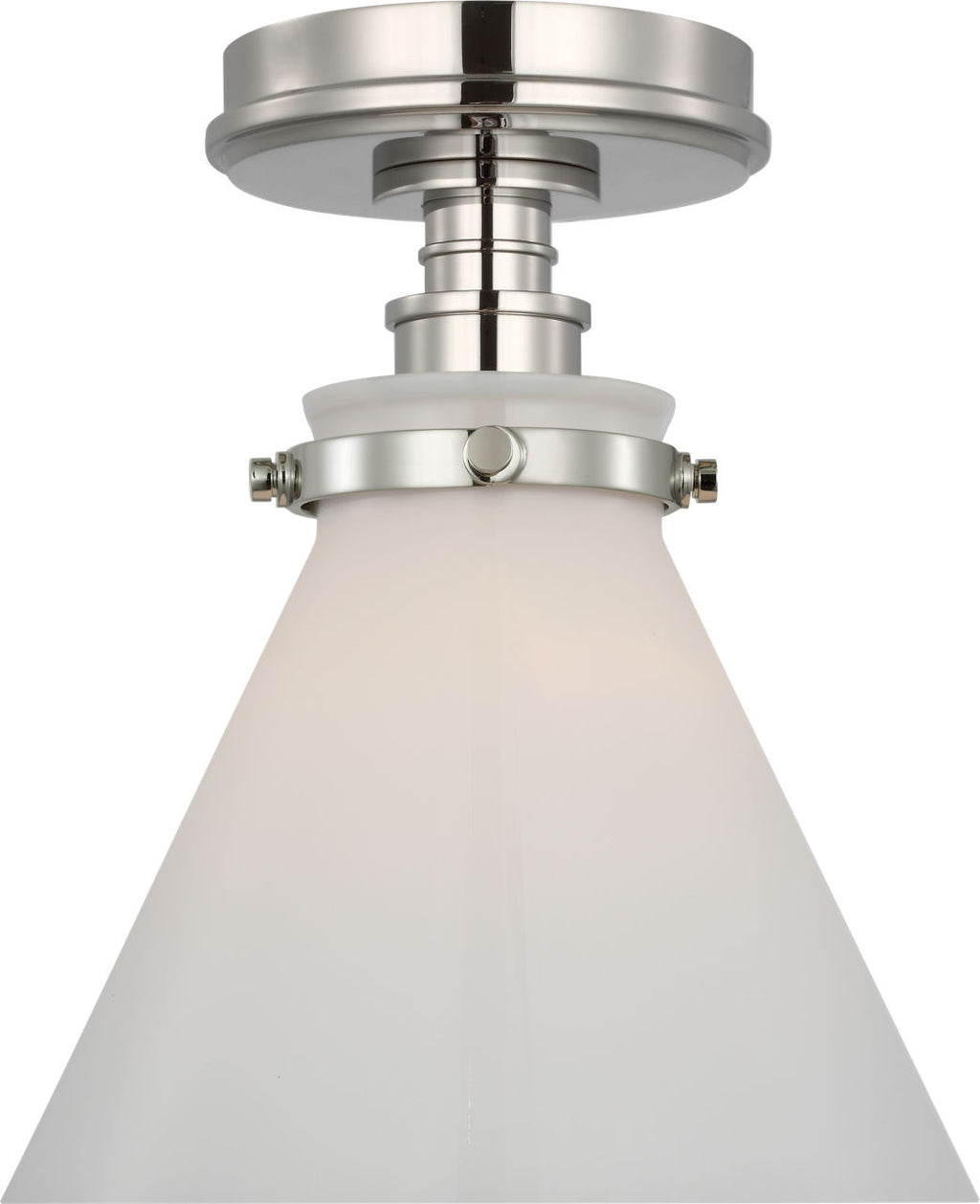 Parkington 9" Conical Flush Mount | Polished Nickel | White Glass