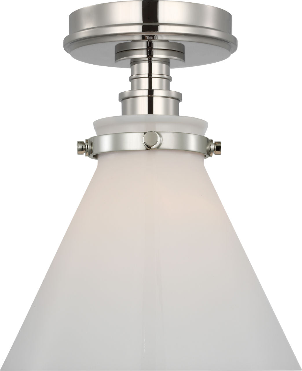Parkington 9" Conical Flush Mount | Polished Nickel | White Glass