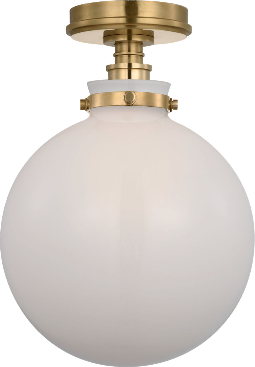 Parkington 10" Globe Flush Mount | Antique-Burnished Brass | White Glass