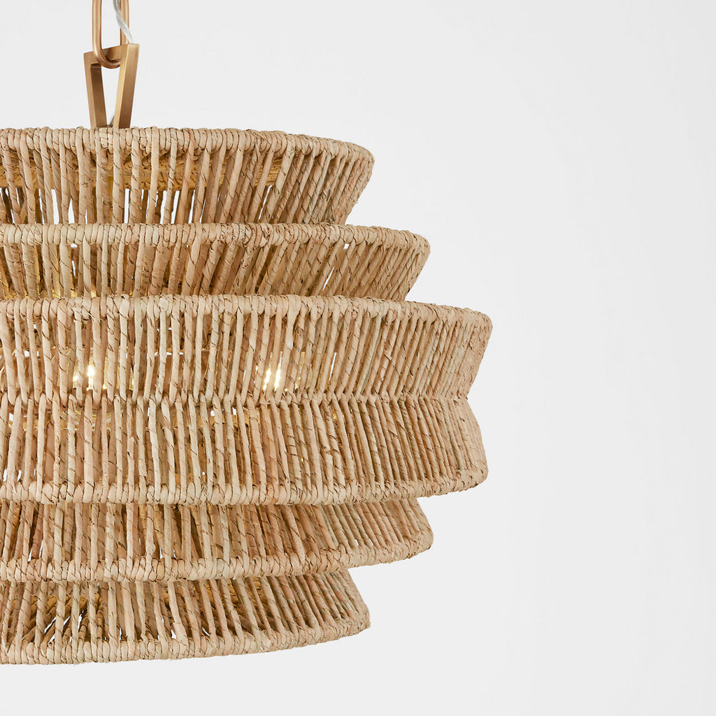 Antigua Small Drum Chandelier | Antique-Burnished Brass and Natural Abaca