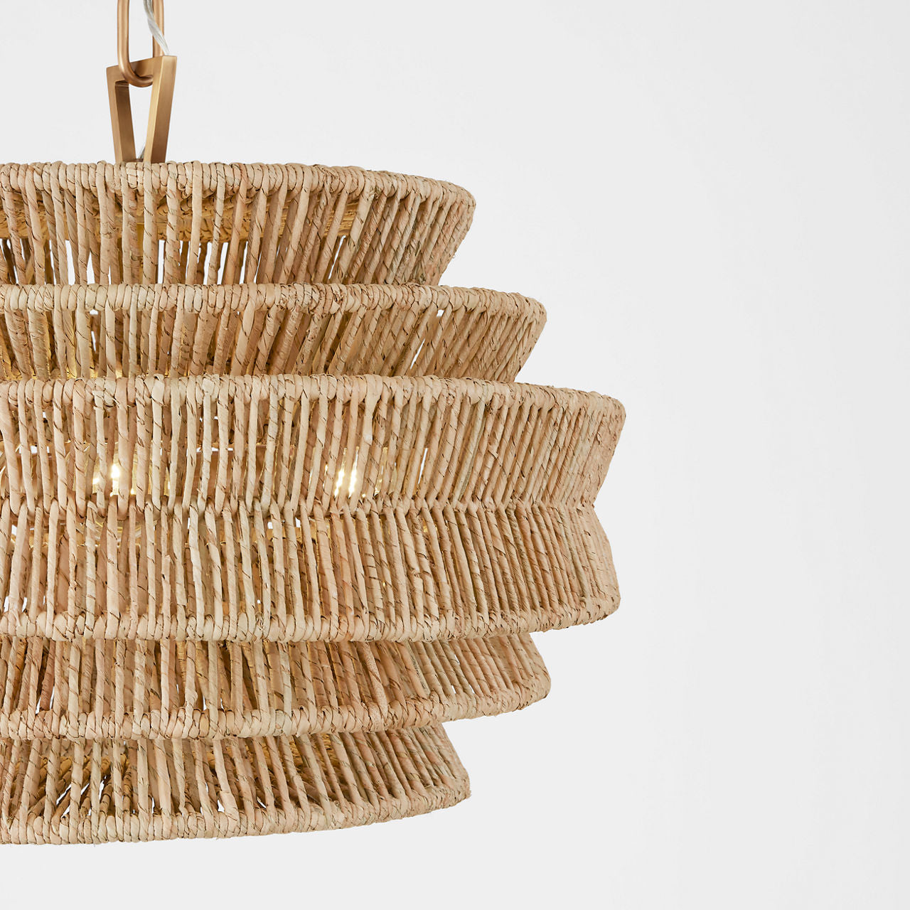 Antigua Small Drum Chandelier | Antique-Burnished Brass and Natural Abaca