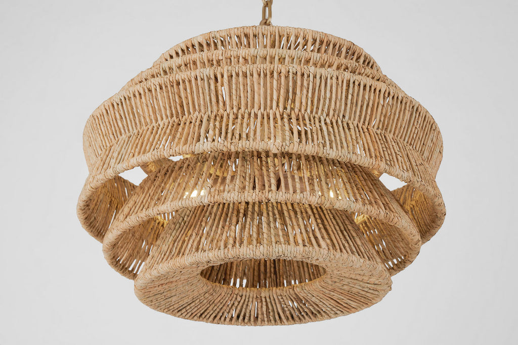 Antigua Small Drum Chandelier | Antique-Burnished Brass and Natural Abaca