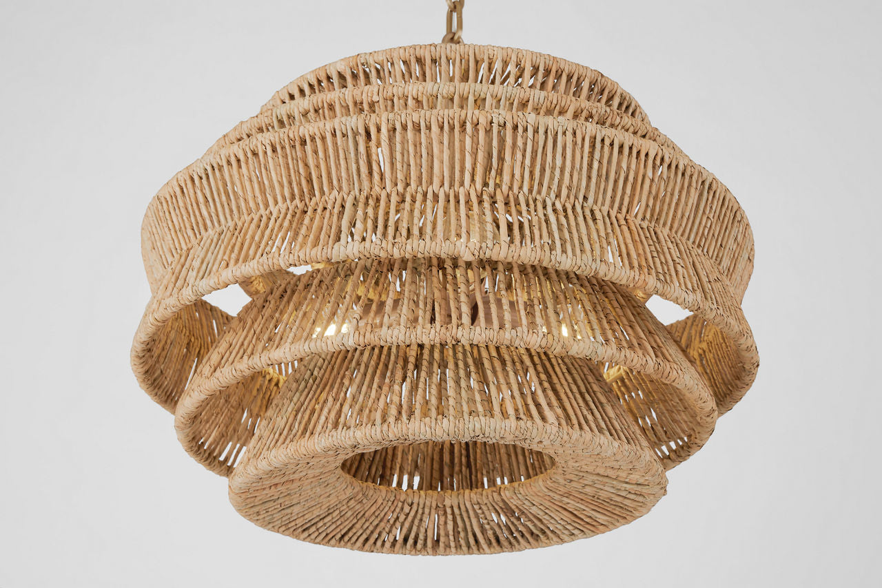 Antigua Small Drum Chandelier | Antique-Burnished Brass and Natural Abaca