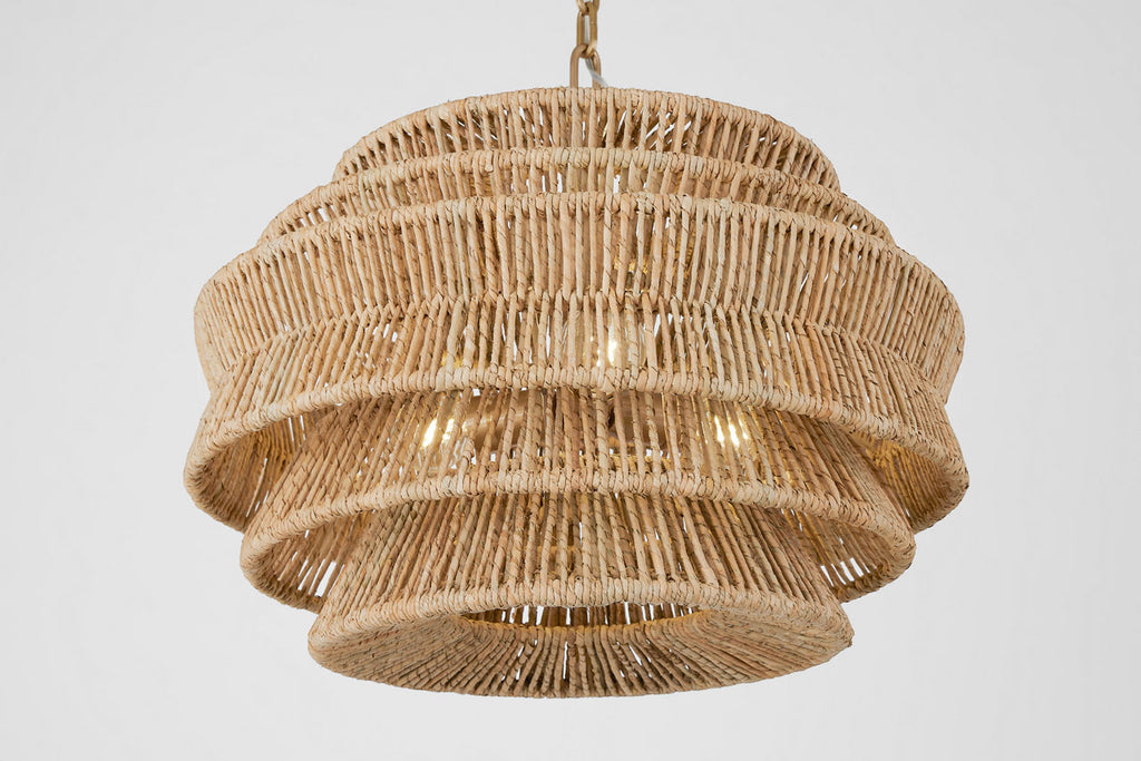 Antigua Small Drum Chandelier | Antique-Burnished Brass and Natural Abaca