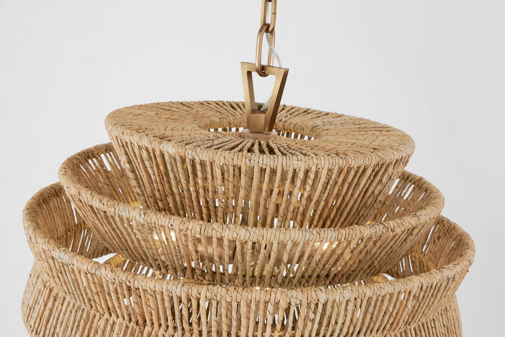 Antigua Small Drum Chandelier | Antique-Burnished Brass and Natural Abaca