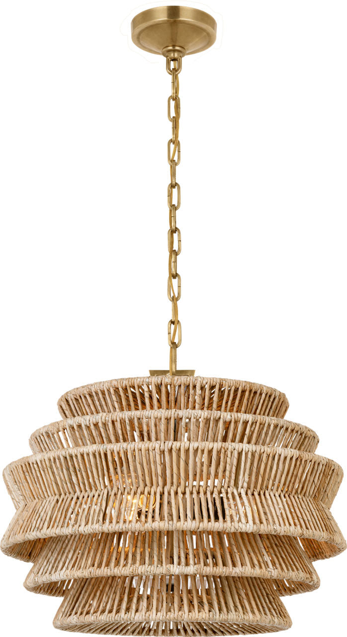Antigua Small Drum Chandelier | Antique-Burnished Brass and Natural Abaca