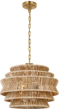 Antigua Small Drum Chandelier | Antique-Burnished Brass and Natural Abaca