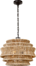 Antigua Small Drum Chandelier | Bronze and Natural Abaca