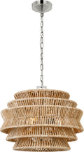 Antigua Small Drum Chandelier | Polished Nickel and Natural Abaca