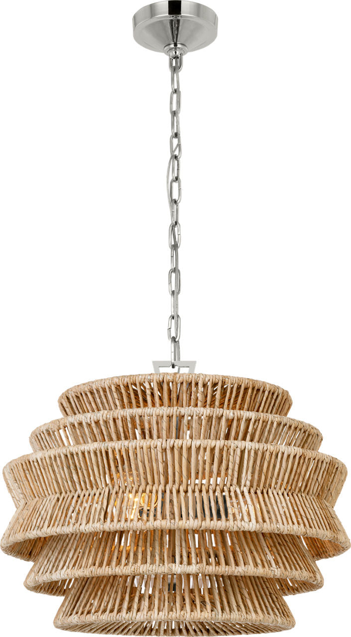 Antigua Small Drum Chandelier | Polished Nickel and Natural Abaca
