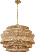 Antigua Medium Drum Chandelier | Antique-Burnished Brass and Natural Abaca