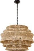 Antigua Medium Drum Chandelier | Bronze and Natural Abaca