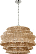Antigua Medium Drum Chandelier | Polished Nickel and Natural Abaca