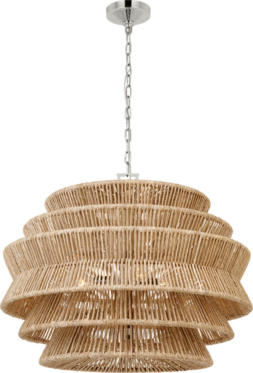 Antigua Medium Drum Chandelier | Polished Nickel and Natural Abaca