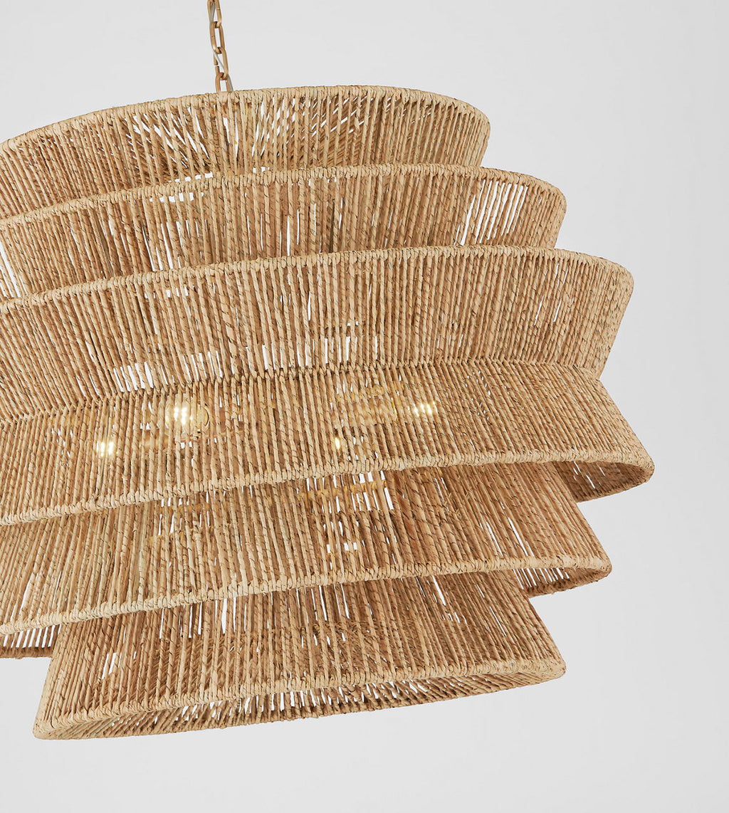 Antigua XL Drum Chandelier | Antique-Burnished Brass and Natural Abaca