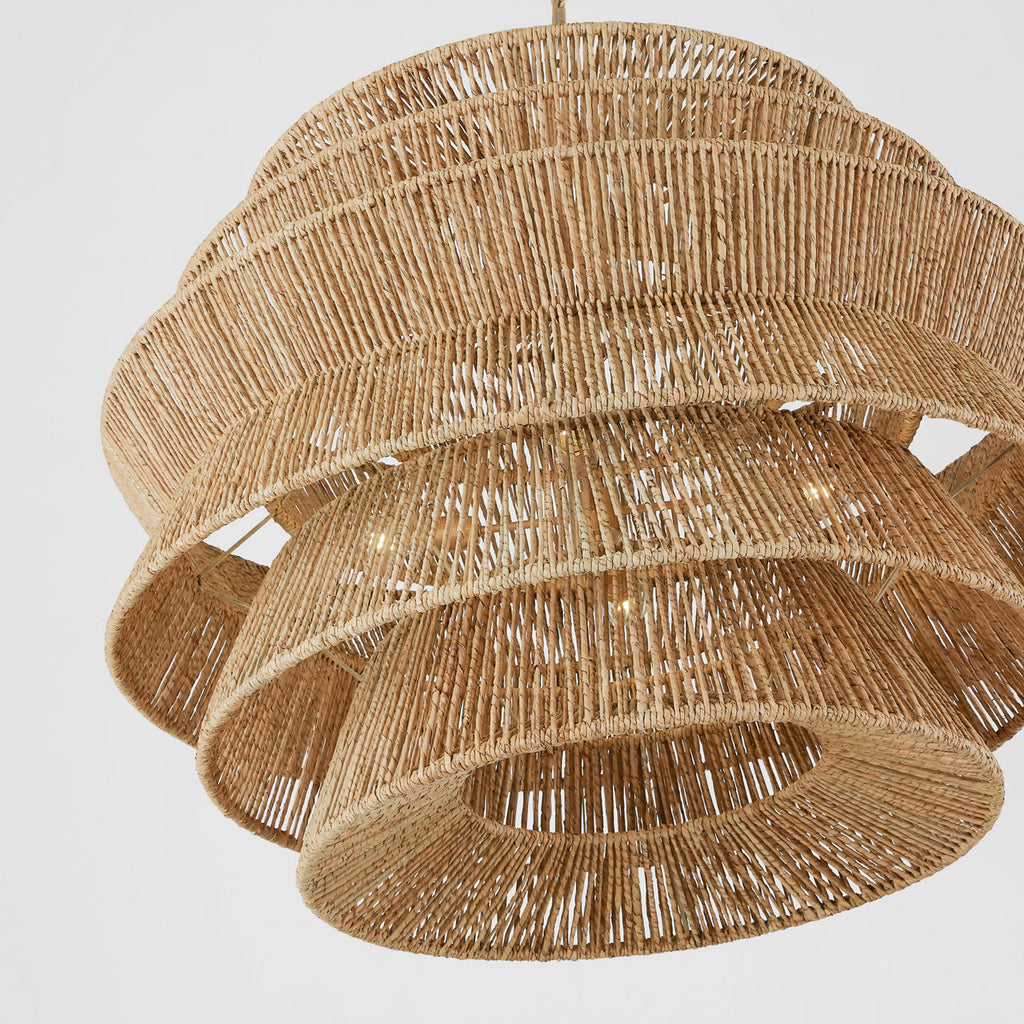 Antigua XL Drum Chandelier | Antique-Burnished Brass and Natural Abaca