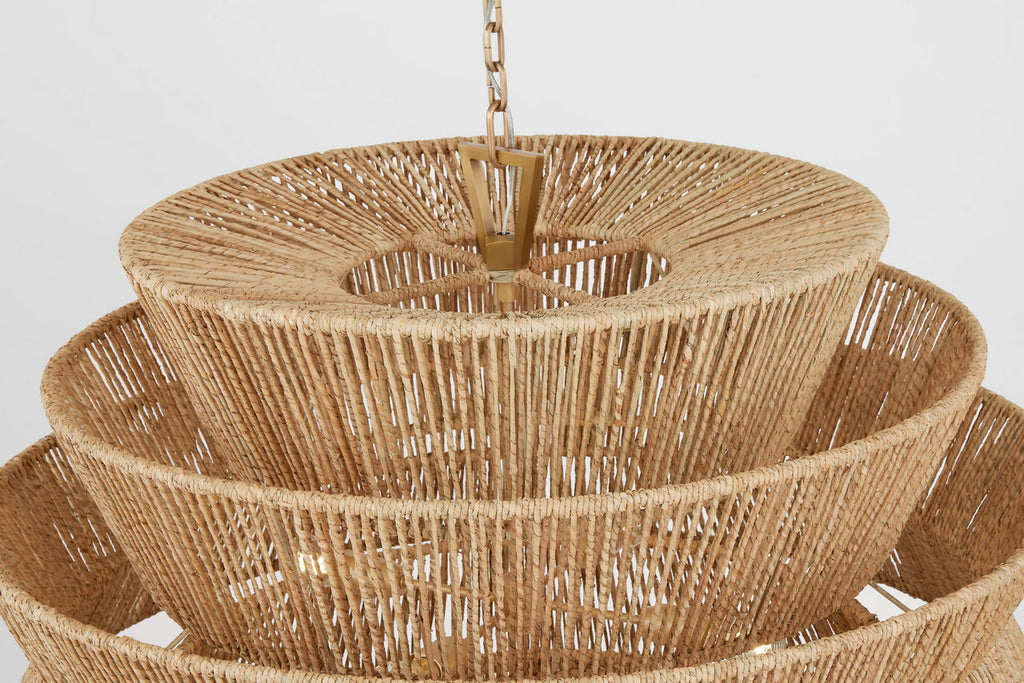 Antigua XL Drum Chandelier | Antique-Burnished Brass and Natural Abaca