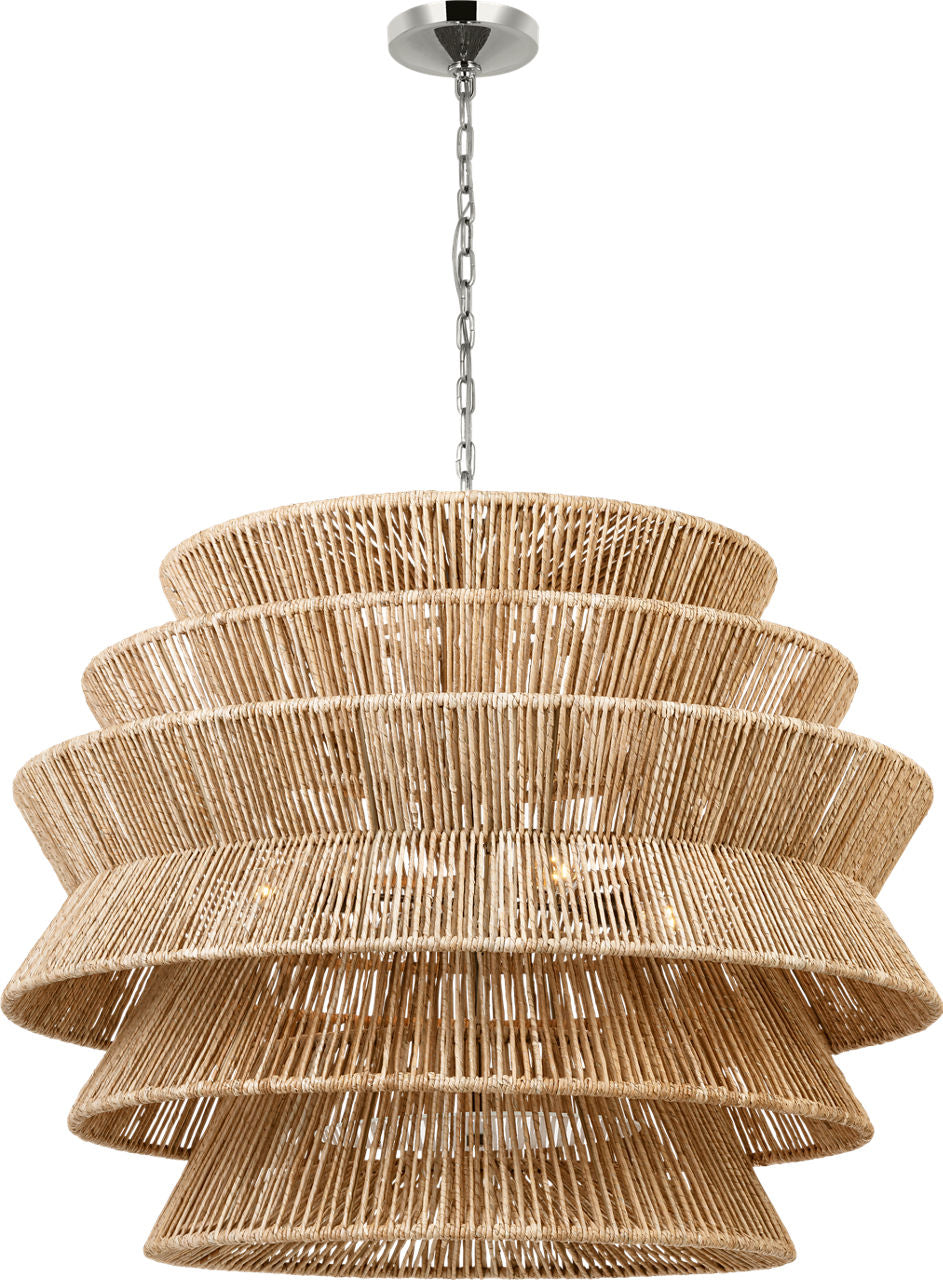 Antigua XL Drum Chandelier | Polished Nickel and Natural Abaca