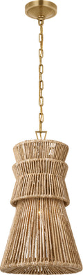 Antigua 13" Pendant | Antique-Burnished Brass and Natural Abaca
