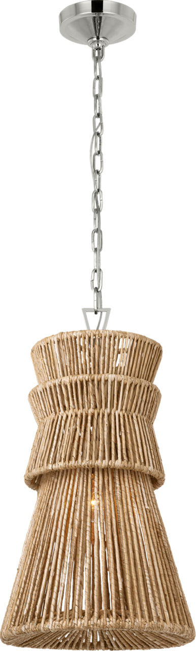Antigua 13" Pendant | Polished Nickel and Natural Abaca