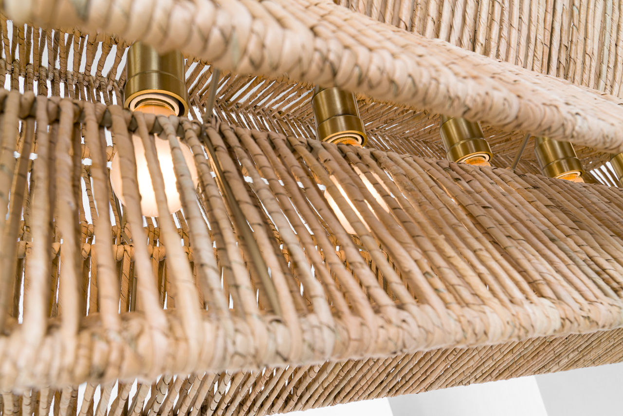 Antigua 54" Linear | Antique-Burnished Brass and Natural Abaca