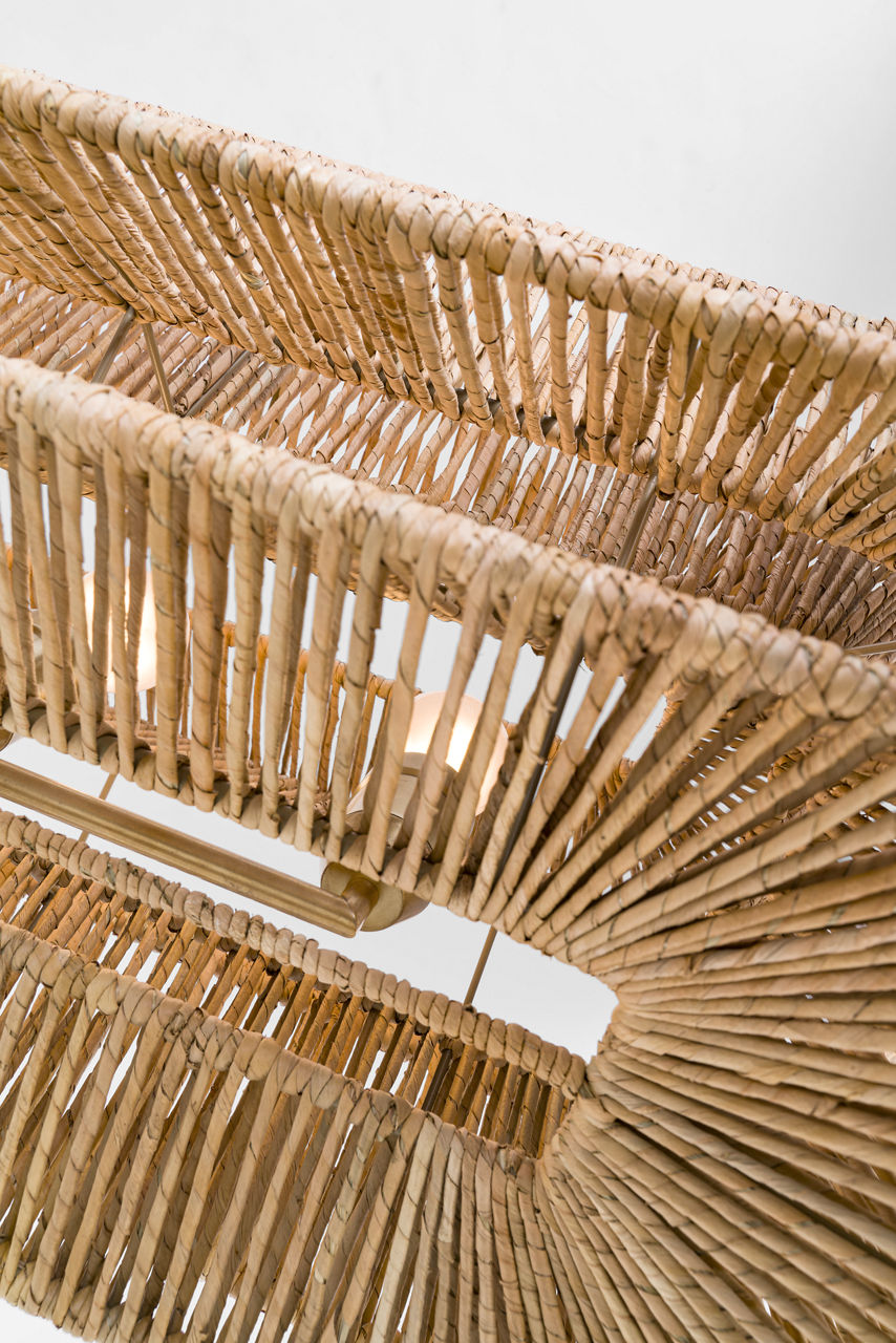 Antigua 54" Linear | Antique-Burnished Brass and Natural Abaca