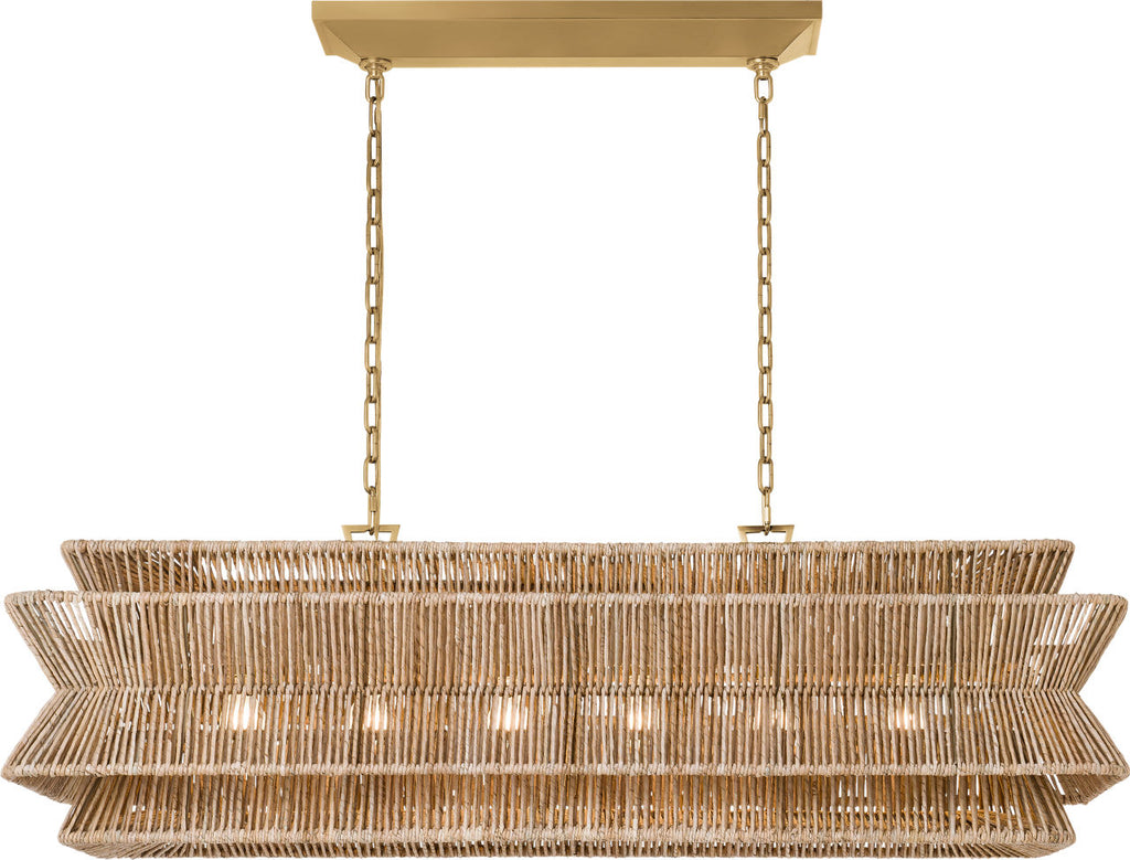 Antigua 54" Linear | Antique-Burnished Brass and Natural Abaca