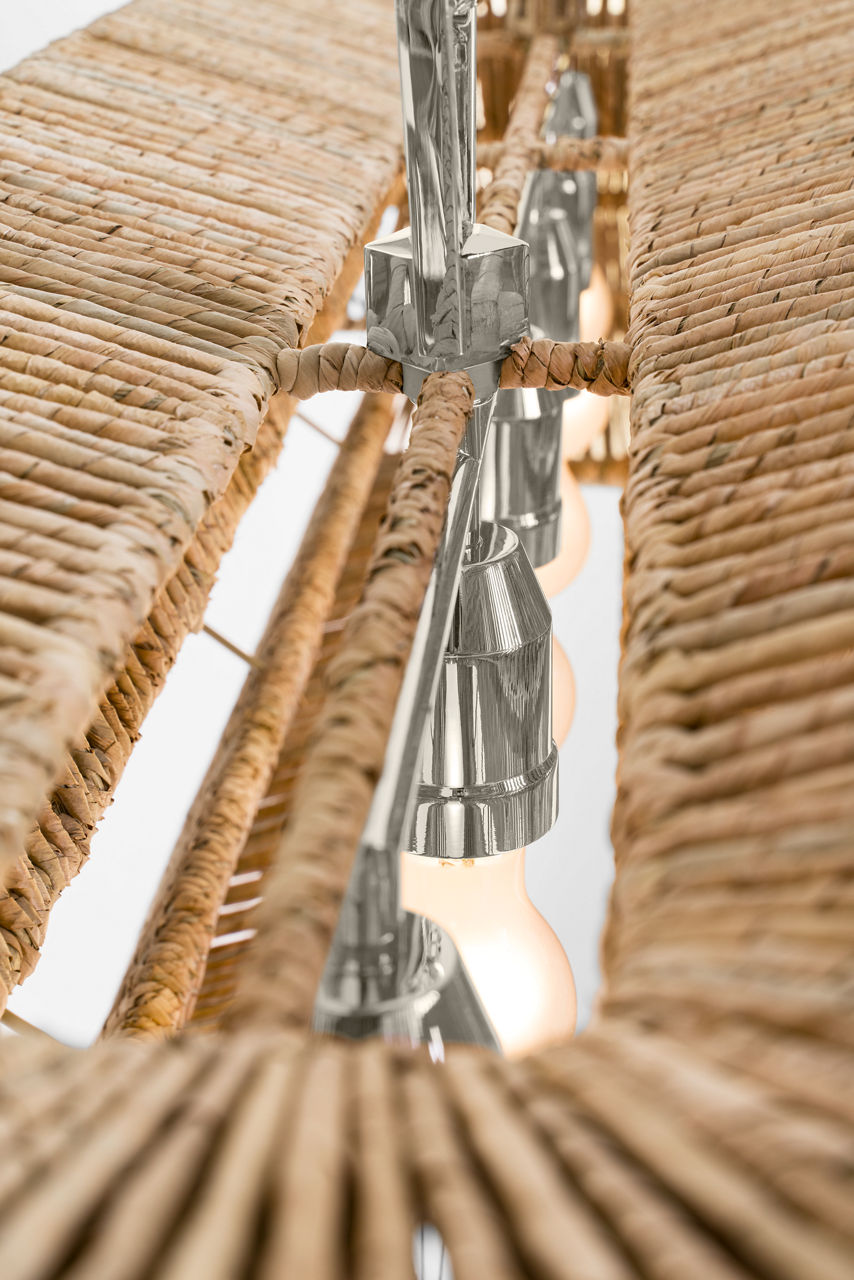 Antigua 54" Linear | Polished Nickel and Natural Abaca