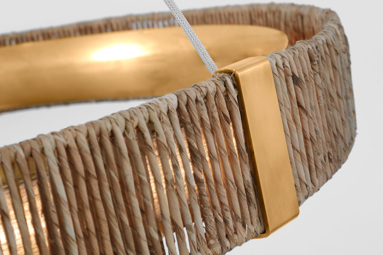 Kayden 40" Ring Chandelier | Antique-Burnished Brass and Natural Abaca