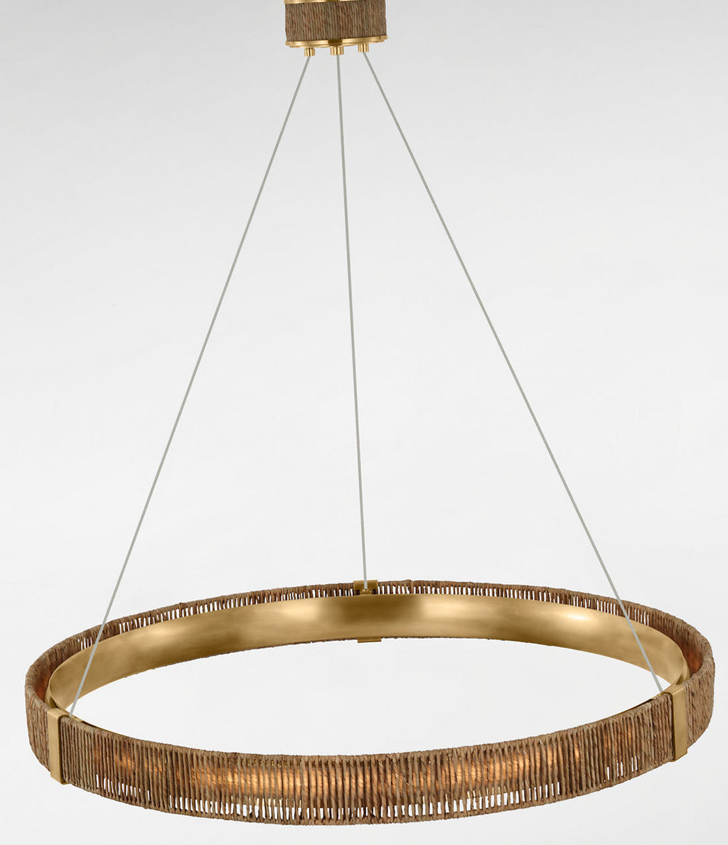 Kayden 40" Ring Chandelier | Antique-Burnished Brass and Natural Abaca