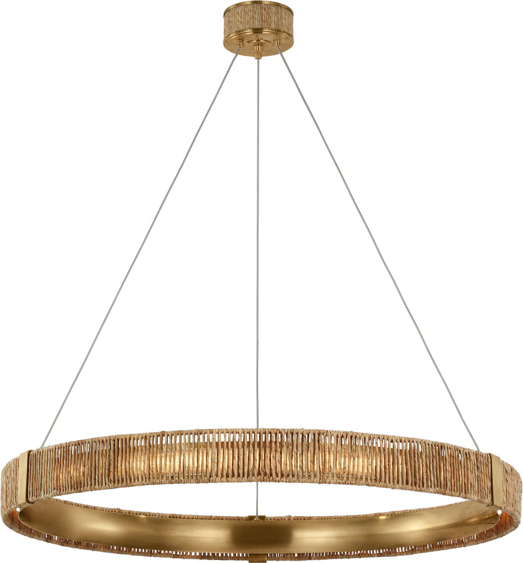 Kayden 40" Ring Chandelier | Antique-Burnished Brass and Natural Abaca