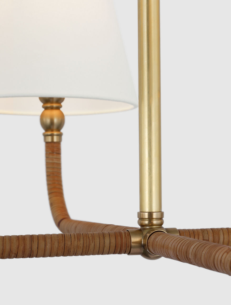 Basden Medium Single Tier Chandelier | Antique-Burnished Brass and Natural Rattan | Linen Shades
