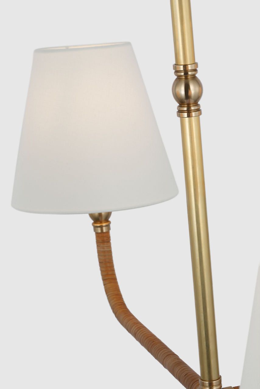 Basden Medium Single Tier Chandelier | Antique-Burnished Brass and Natural Rattan | Linen Shades