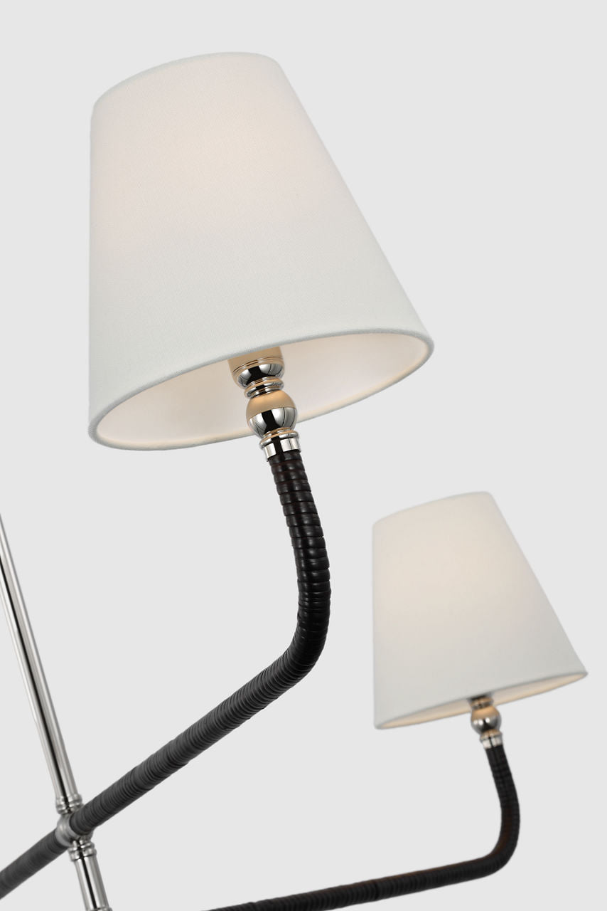 Basden Extra Large Three Tier Chandelier | Polished Nickel and Black Rattan | Linen Shades