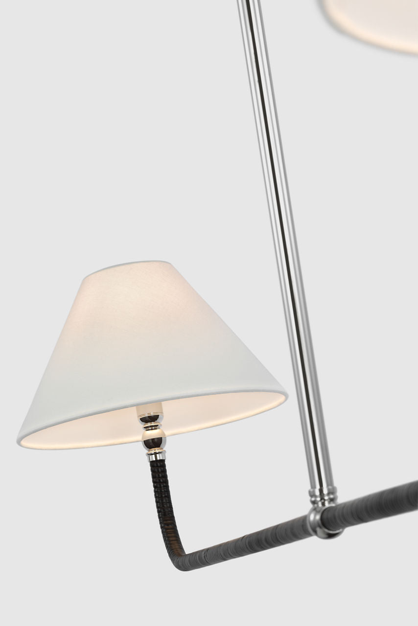 Basden Extra Large Linear Chandelier | Polished Nickel and Black Rattan | Linen Shades