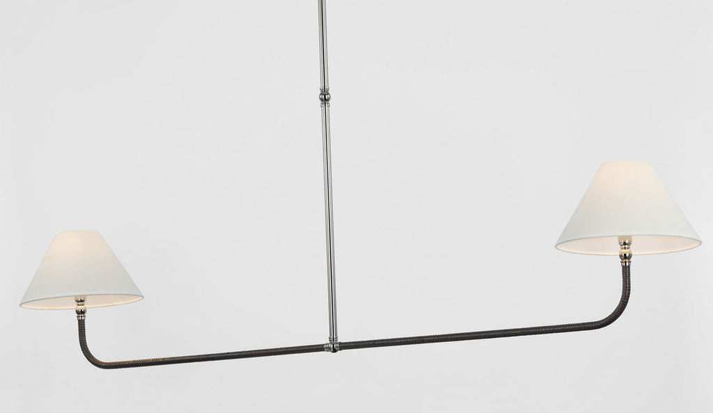 Basden Extra Large Linear Chandelier | Polished Nickel and Black Rattan | Linen Shades