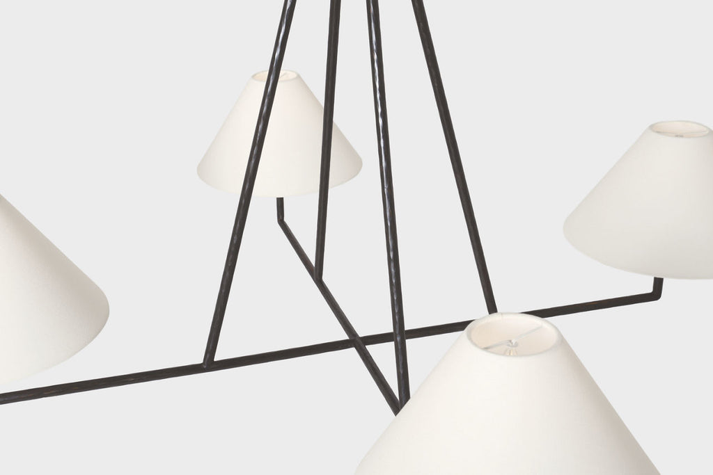 Ashton Extra Large Four Light Sculpted Chandelier | Aged Iron | Linen Shades