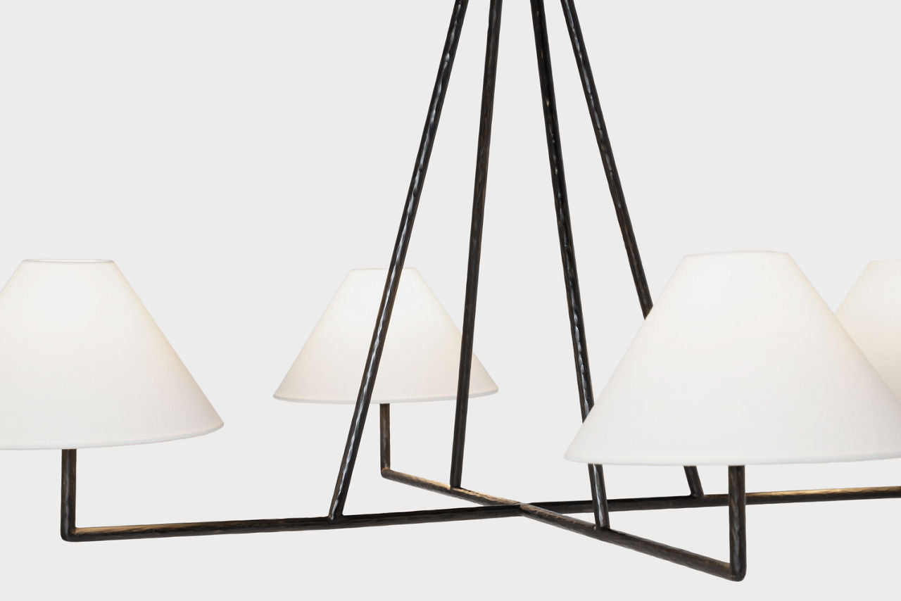 Ashton Extra Large Four Light Sculpted Chandelier | Aged Iron | Linen Shades