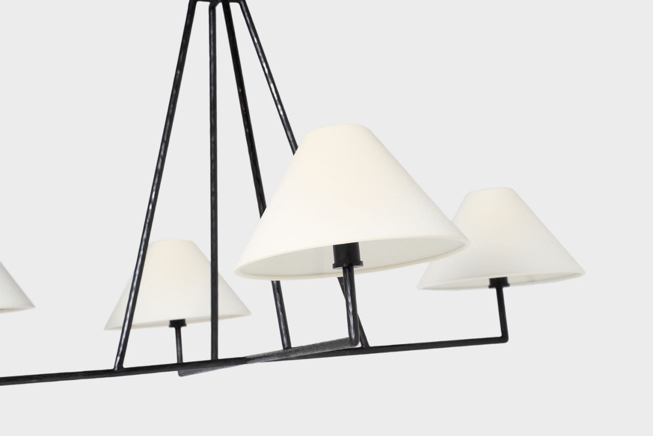 Ashton Extra Large Four Light Sculpted Chandelier | Aged Iron | Linen Shades