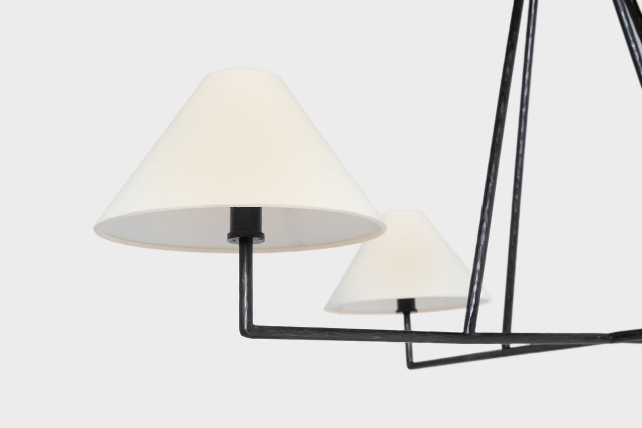Ashton Extra Large Four Light Sculpted Chandelier | Aged Iron | Linen Shades