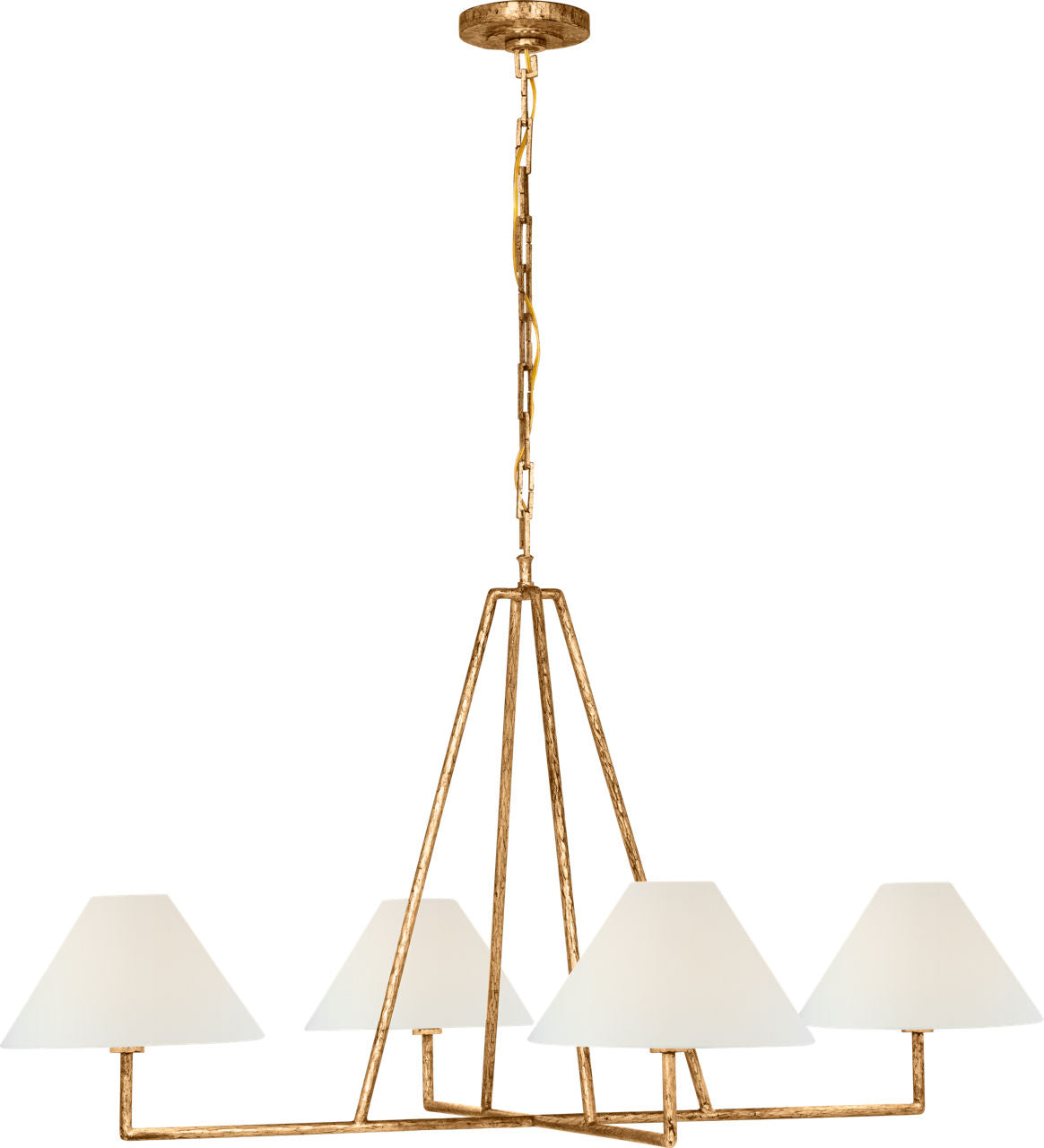 Ashton Extra Large Four Light Sculpted Chandelier | Gilded Iron | Linen Shades