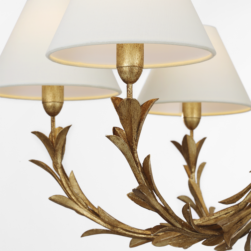 Provenz 32" 6 Light Chandelier | French Gild | Linen Shades