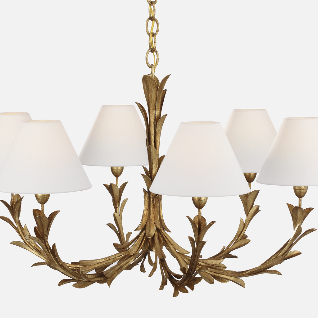 Provenz 32" 6 Light Chandelier | French Gild | Linen Shades