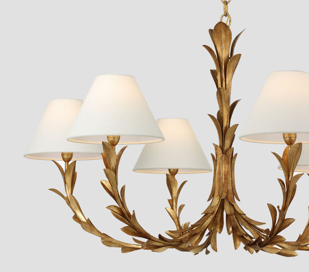 Provenz 42" 6 Light Chandelier | French Gild | Linen Shades