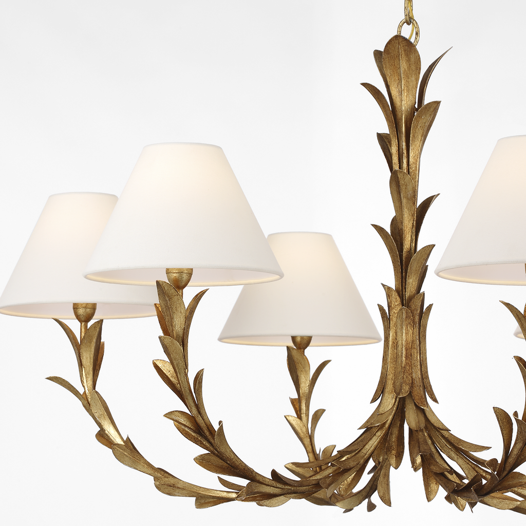 Provenz 42" 6 Light Chandelier | French Gild | Linen Shades