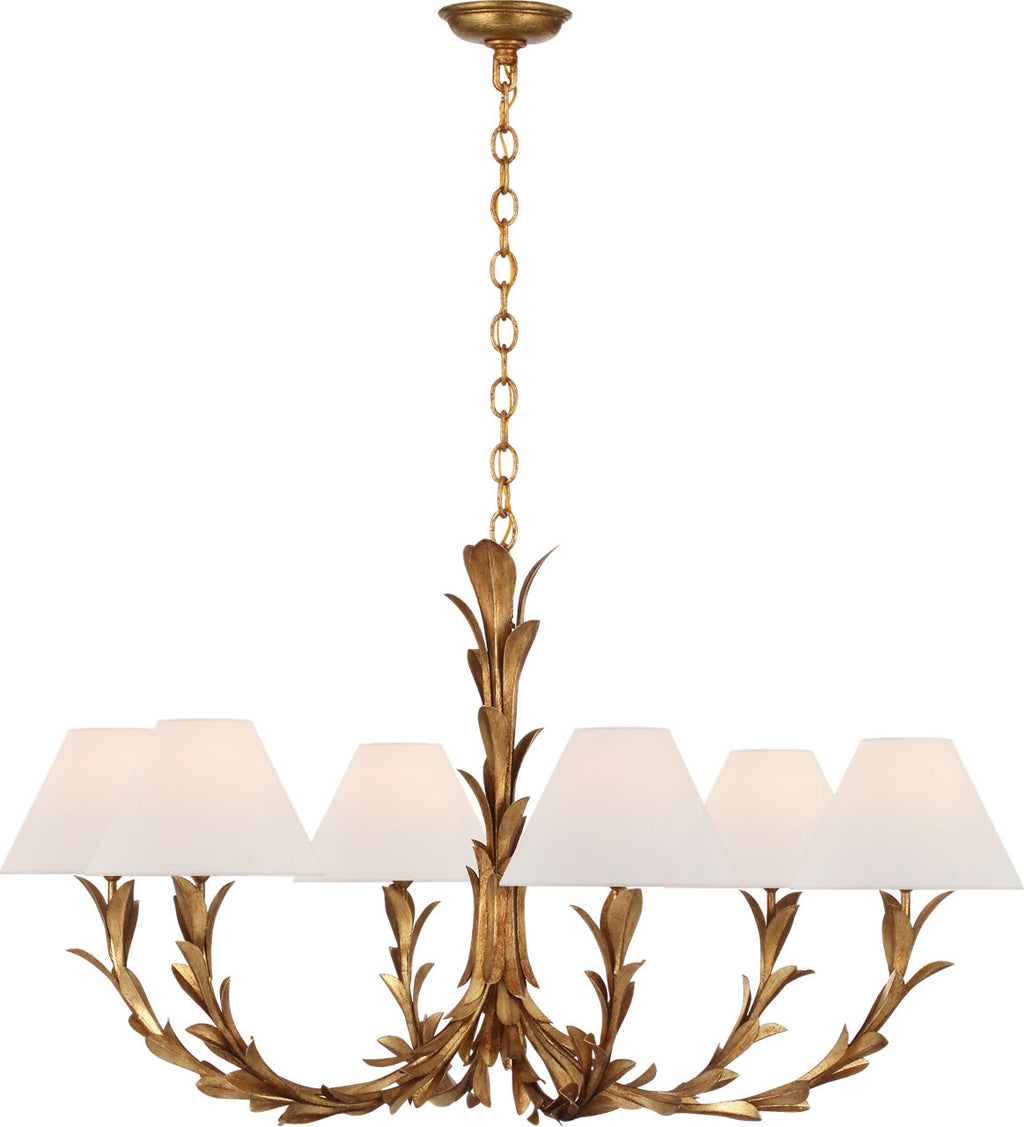 Provenz 42" 6 Light Chandelier | French Gild | Linen Shades