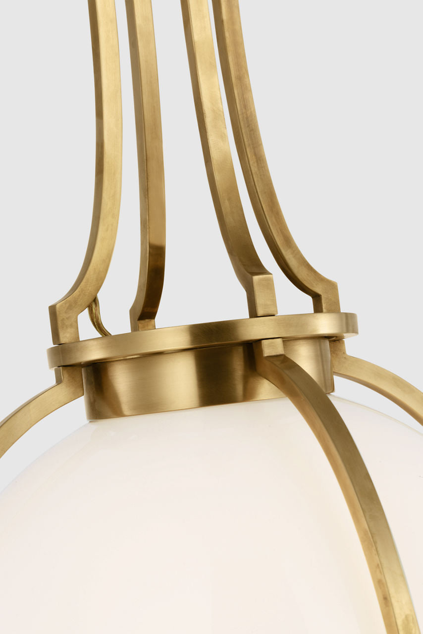 Gracie Medium Captured Globe Pendant | Antique-Burnished Brass | White Glass