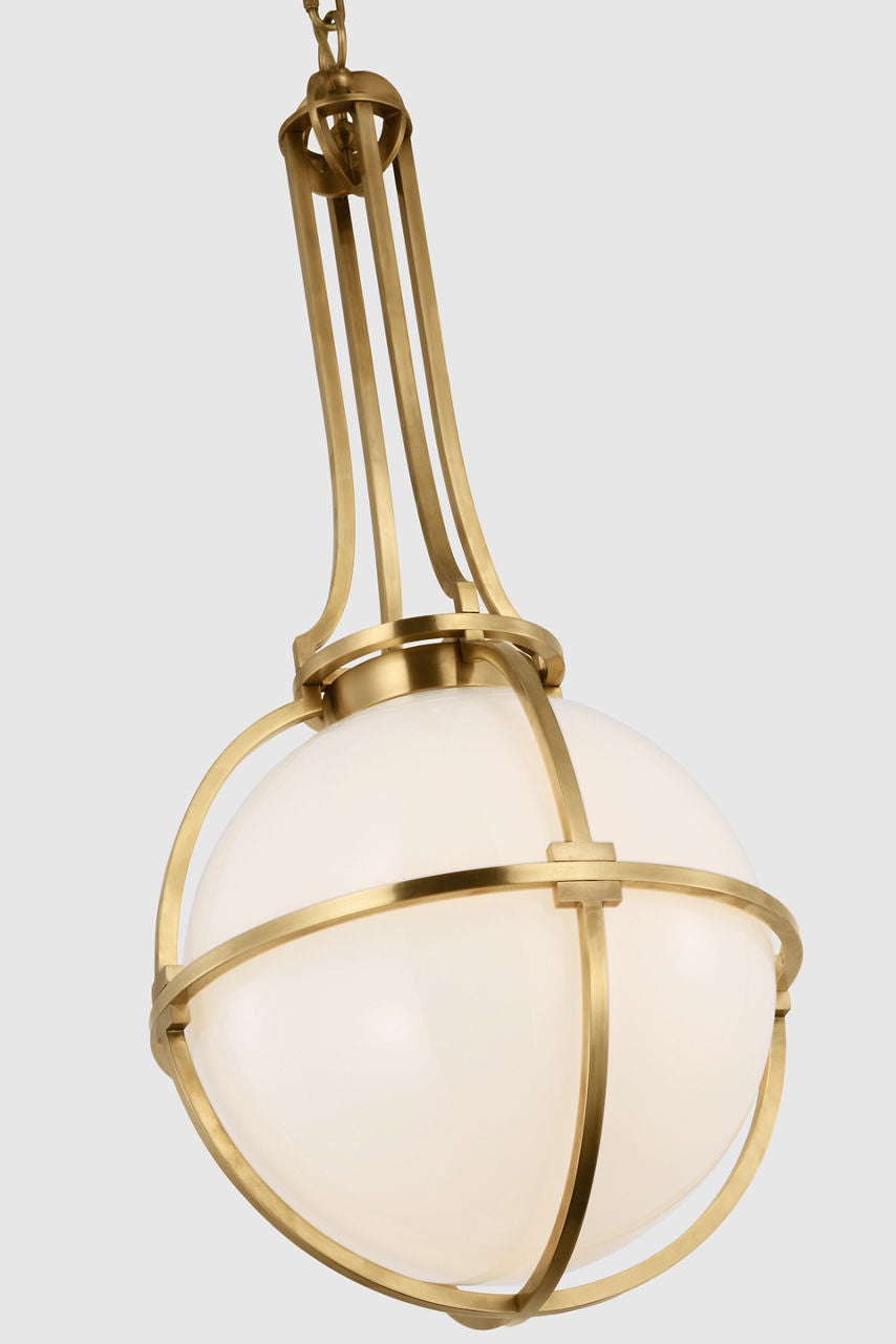 Gracie Medium Captured Globe Pendant | Antique-Burnished Brass | White Glass
